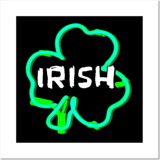 Irish Neon Shamrock Posters and Art